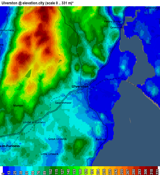 Zoom OUT 2x Ulverston, United Kingdom elevation map