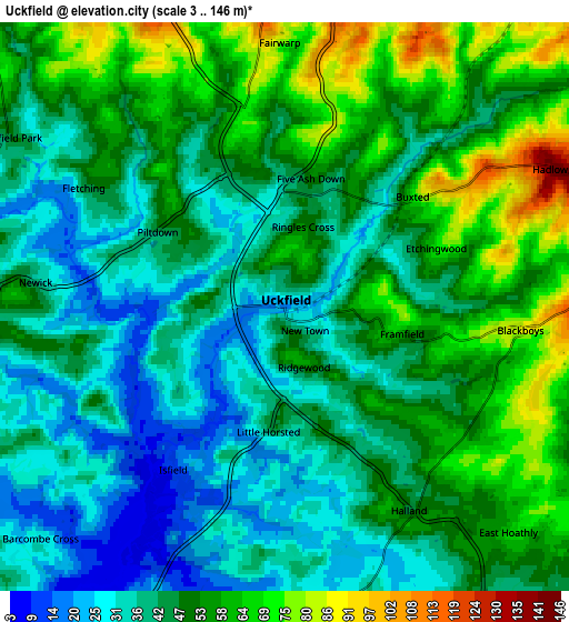 Zoom OUT 2x Uckfield, United Kingdom elevation map