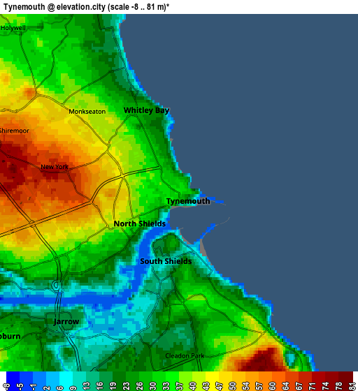 Zoom OUT 2x Tynemouth, United Kingdom elevation map