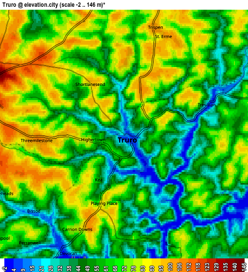 Zoom OUT 2x Truro, United Kingdom elevation map