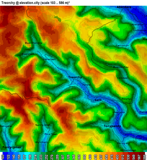 Zoom OUT 2x Treorchy, United Kingdom elevation map