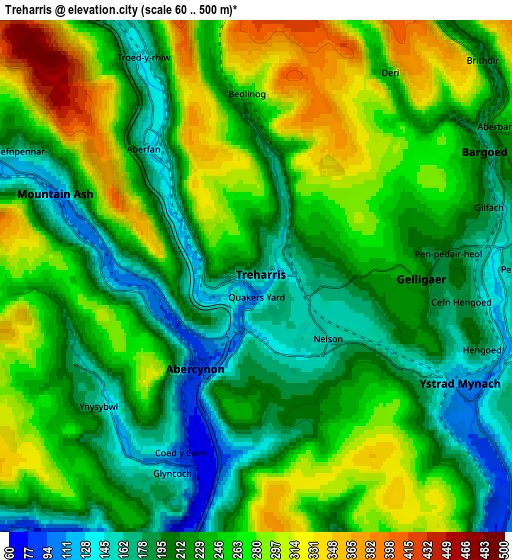Zoom OUT 2x Treharris, United Kingdom elevation map