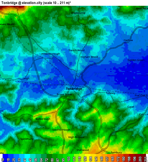 Zoom OUT 2x Tonbridge, United Kingdom elevation map