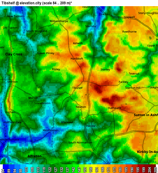 Zoom OUT 2x Tibshelf, United Kingdom elevation map