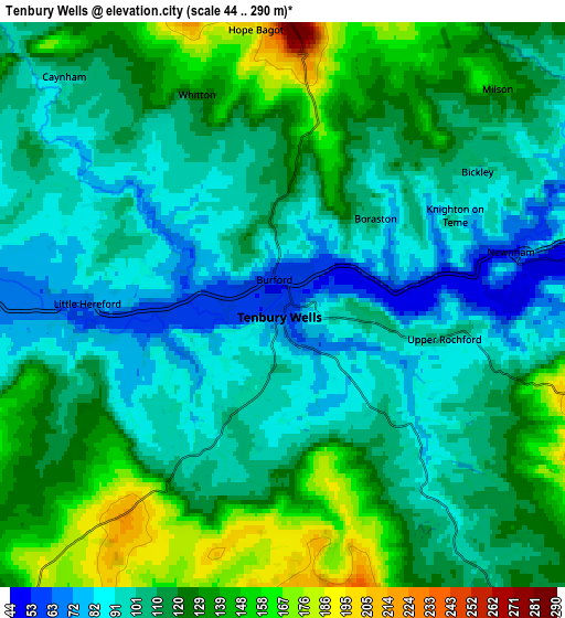 Zoom OUT 2x Tenbury Wells, United Kingdom elevation map