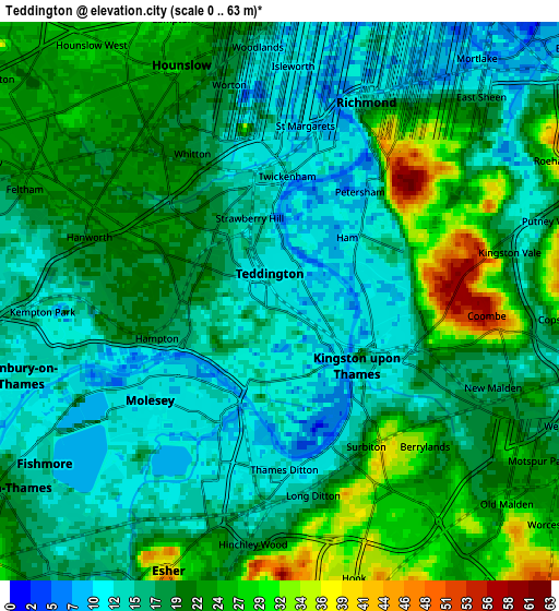 Zoom OUT 2x Teddington, United Kingdom elevation map