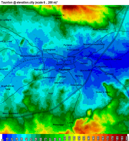 Zoom OUT 2x Taunton, United Kingdom elevation map