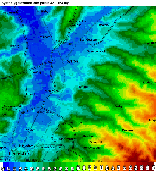 Zoom OUT 2x Syston, United Kingdom elevation map