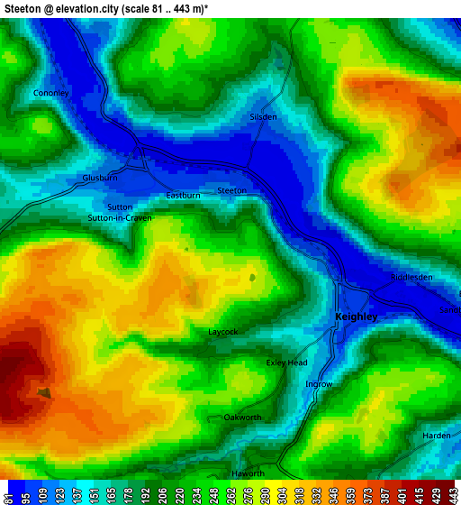 Zoom OUT 2x Steeton, United Kingdom elevation map