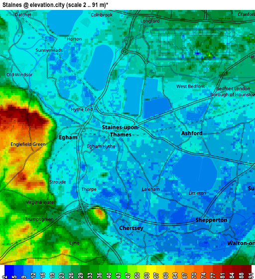 Zoom OUT 2x Staines, United Kingdom elevation map