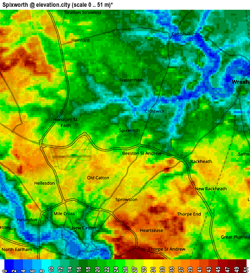 Zoom OUT 2x Spixworth, United Kingdom elevation map