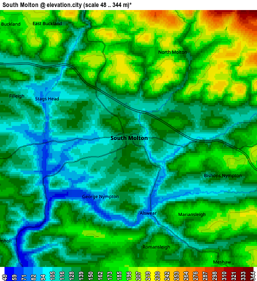 Zoom OUT 2x South Molton, United Kingdom elevation map