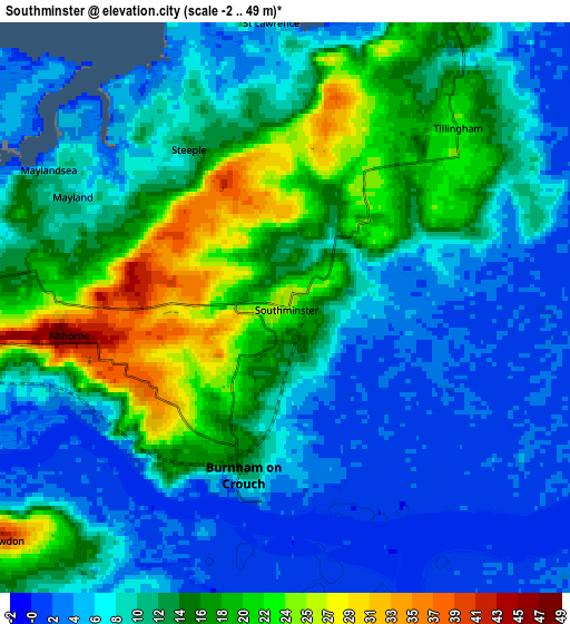 Zoom OUT 2x Southminster, United Kingdom elevation map