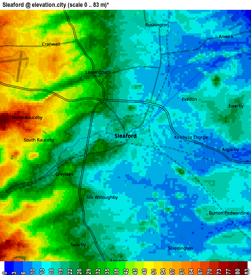 Zoom OUT 2x Sleaford, United Kingdom elevation map