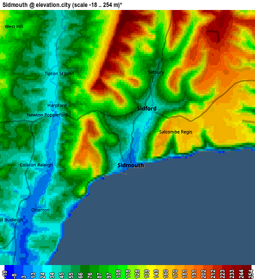 Zoom OUT 2x Sidmouth, United Kingdom elevation map