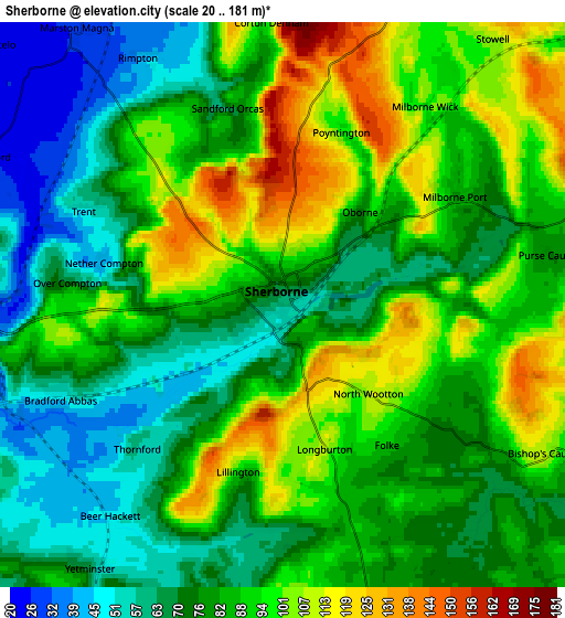 Zoom OUT 2x Sherborne, United Kingdom elevation map