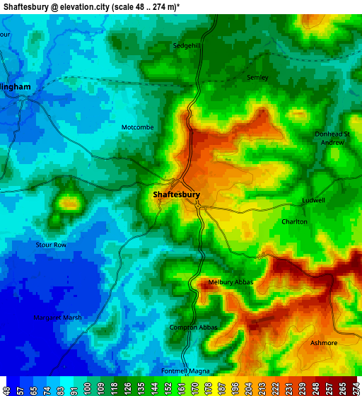 Zoom OUT 2x Shaftesbury, United Kingdom elevation map