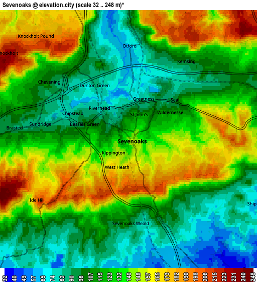 Zoom OUT 2x Sevenoaks, United Kingdom elevation map