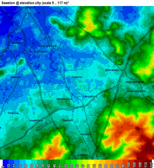 Zoom OUT 2x Sawston, United Kingdom elevation map