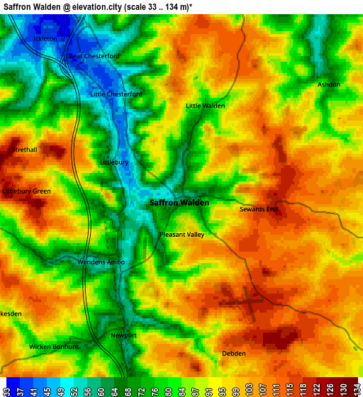 Zoom OUT 2x Saffron Walden, United Kingdom elevation map