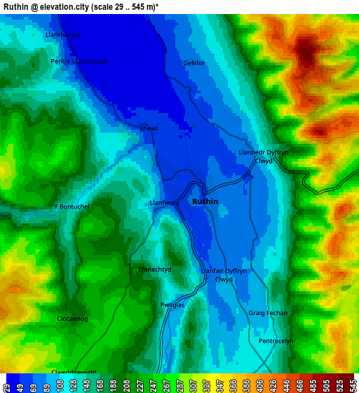 Zoom OUT 2x Ruthin, United Kingdom elevation map