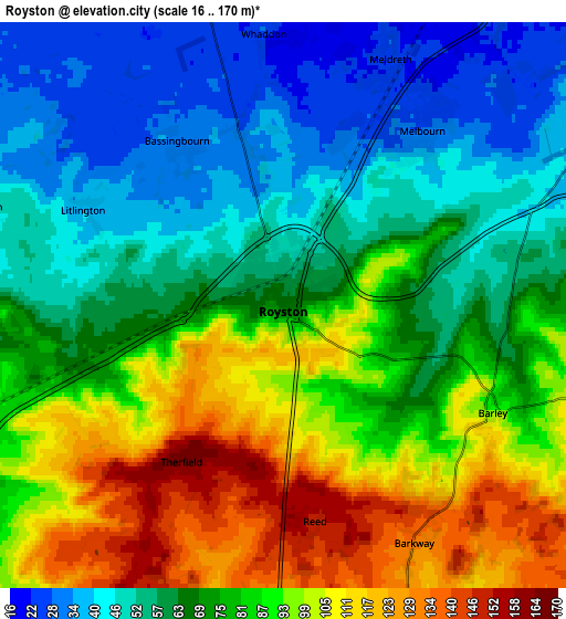 Zoom OUT 2x Royston, United Kingdom elevation map