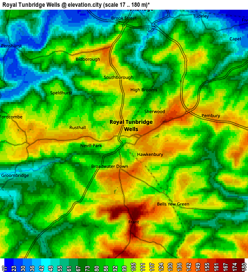 Zoom OUT 2x Royal Tunbridge Wells, United Kingdom elevation map
