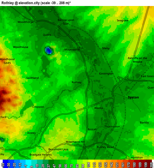 Zoom OUT 2x Rothley, United Kingdom elevation map