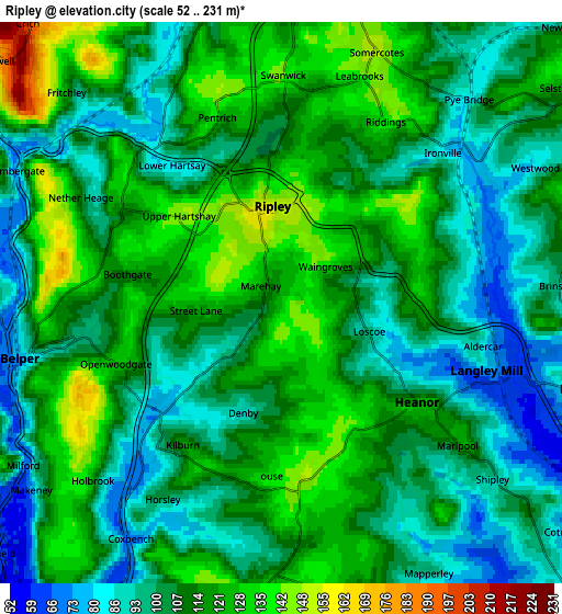 Zoom OUT 2x Ripley, United Kingdom elevation map