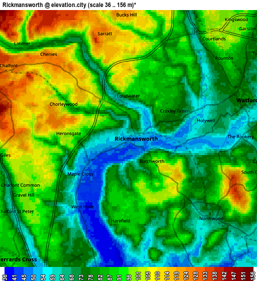 Zoom OUT 2x Rickmansworth, United Kingdom elevation map