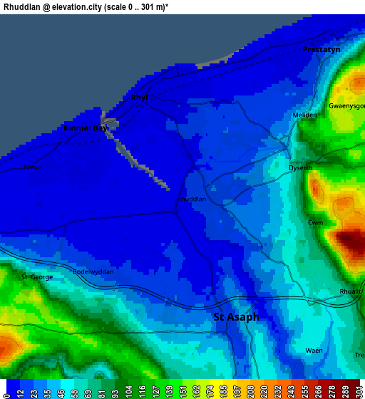 Zoom OUT 2x Rhuddlan, United Kingdom elevation map