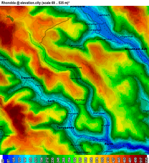 Zoom OUT 2x Rhondda, United Kingdom elevation map