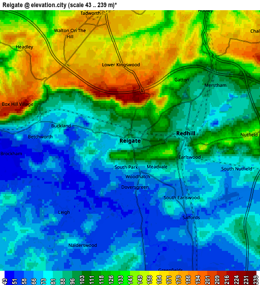 Zoom OUT 2x Reigate, United Kingdom elevation map