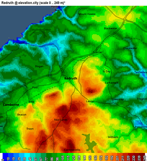 Zoom OUT 2x Redruth, United Kingdom elevation map