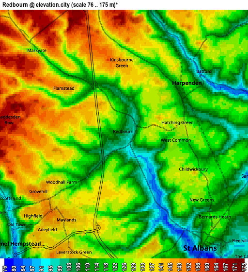 Zoom OUT 2x Redbourn, United Kingdom elevation map