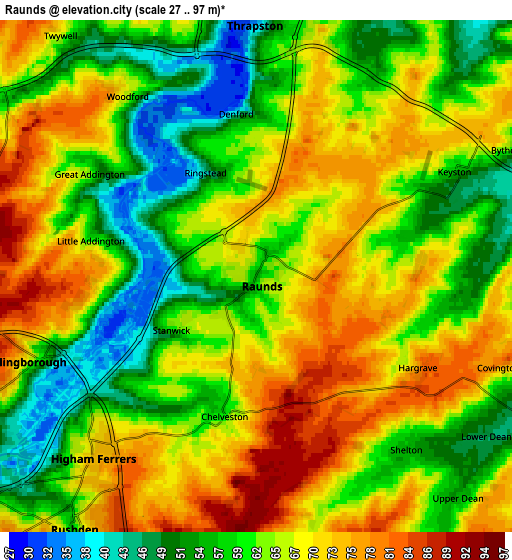 Zoom OUT 2x Raunds, United Kingdom elevation map