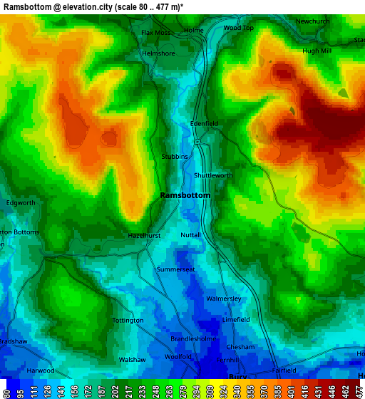 Zoom OUT 2x Ramsbottom, United Kingdom elevation map