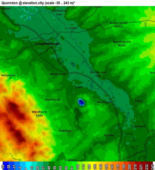 Zoom OUT 2x Quorndon, United Kingdom elevation map