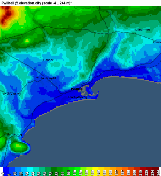 Zoom OUT 2x Pwllheli, United Kingdom elevation map