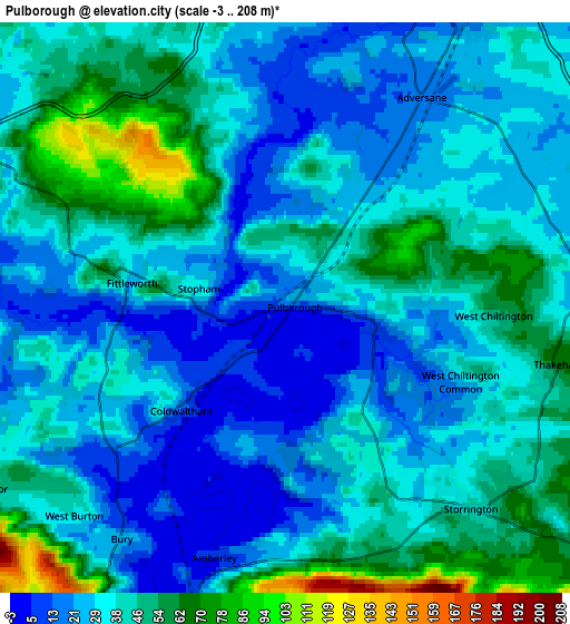 Zoom OUT 2x Pulborough, United Kingdom elevation map