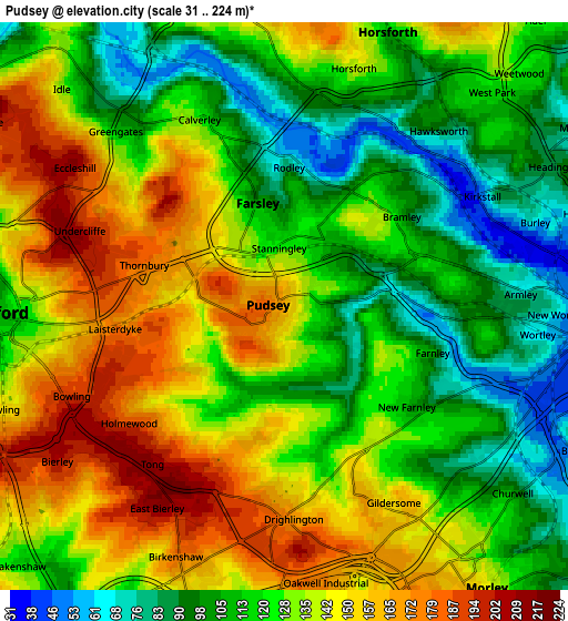 Zoom OUT 2x Pudsey, United Kingdom elevation map