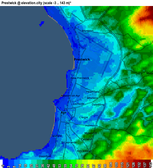 Zoom OUT 2x Prestwick, United Kingdom elevation map