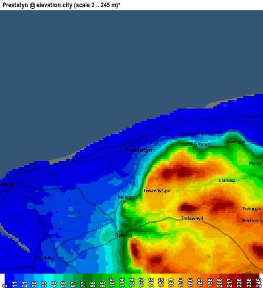 Zoom OUT 2x Prestatyn, United Kingdom elevation map