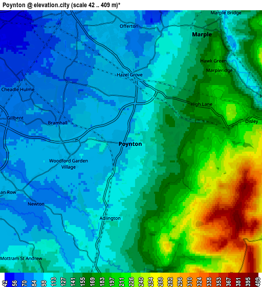 Zoom OUT 2x Poynton, United Kingdom elevation map