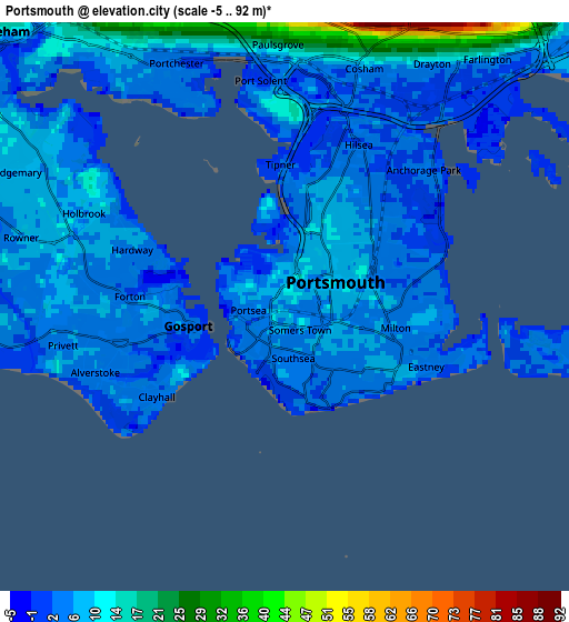 Zoom OUT 2x Portsmouth, United Kingdom elevation map