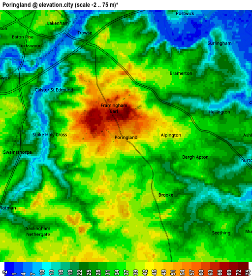 Zoom OUT 2x Poringland, United Kingdom elevation map