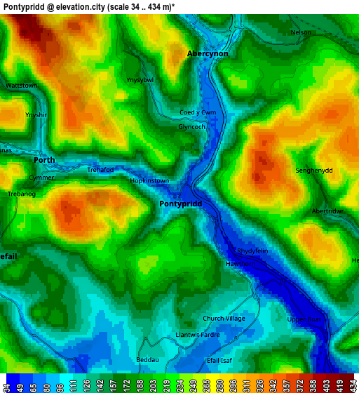 Zoom OUT 2x Pontypridd, United Kingdom elevation map