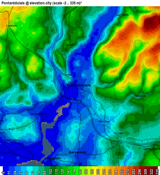 Zoom OUT 2x Pontarddulais, United Kingdom elevation map