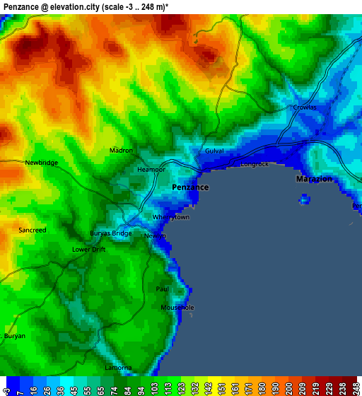 Zoom OUT 2x Penzance, United Kingdom elevation map