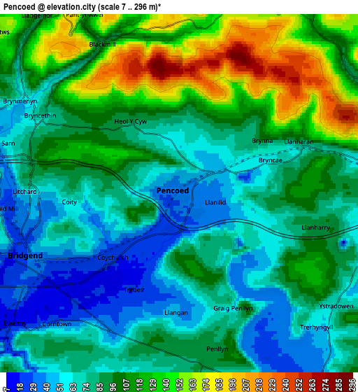 Zoom OUT 2x Pencoed, United Kingdom elevation map